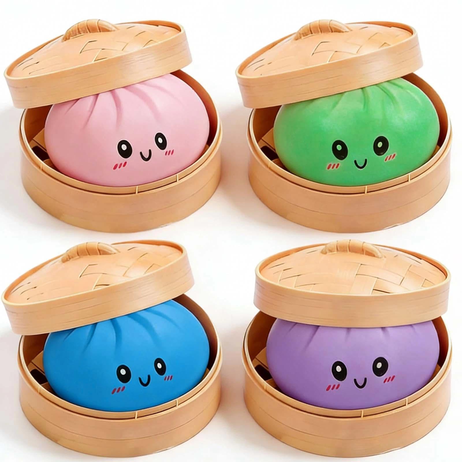 4PCS Squishy Dumpling Stress Ball, Soft Sensory, Cute Steamed Bun Design Dough for Adults & Teens