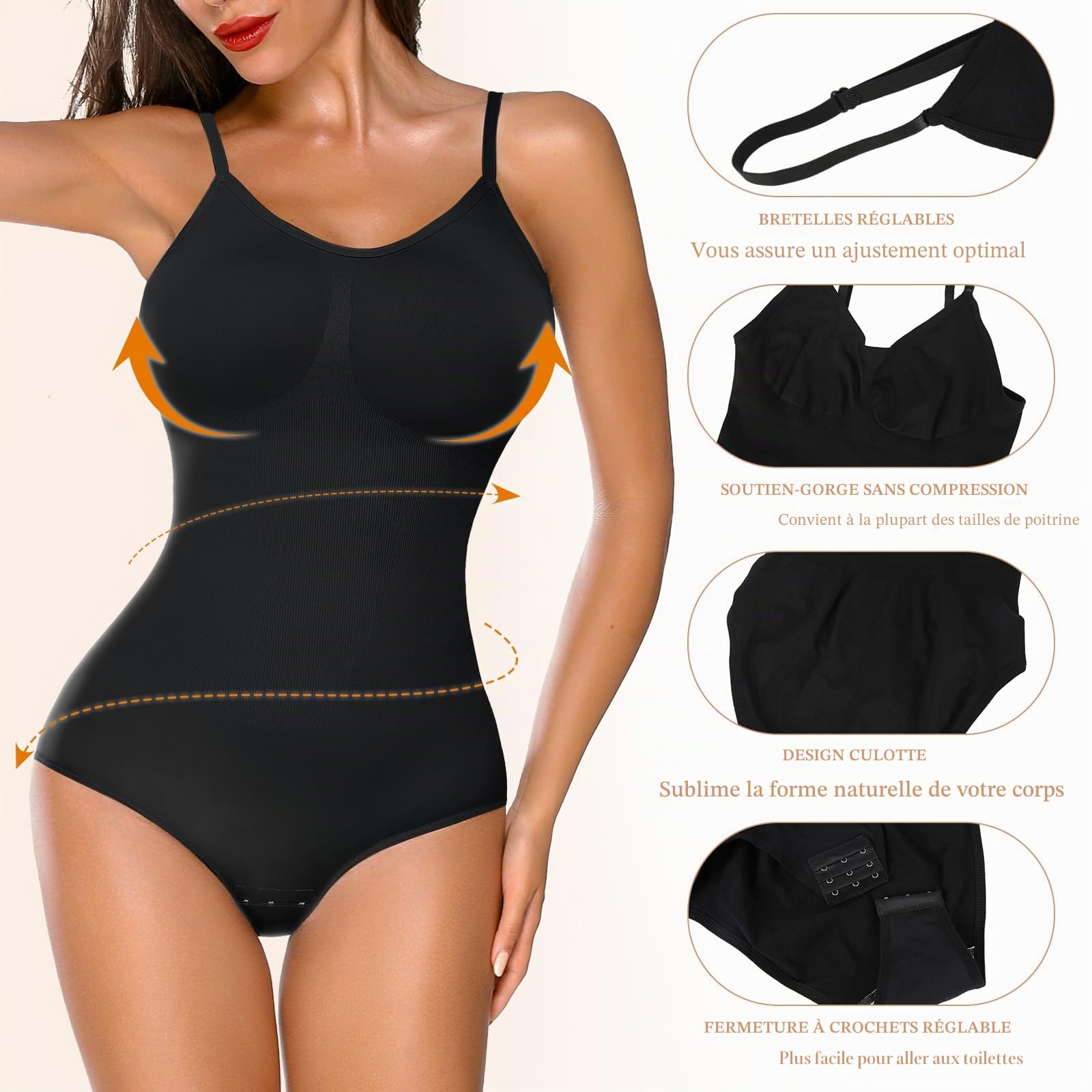 Joyshaper Body Sculptant Femme Gainant Ventre Plat Invisible Bodysuit Shapewear Push Up Body Gainant Minceur avec Bretelles Ajustable