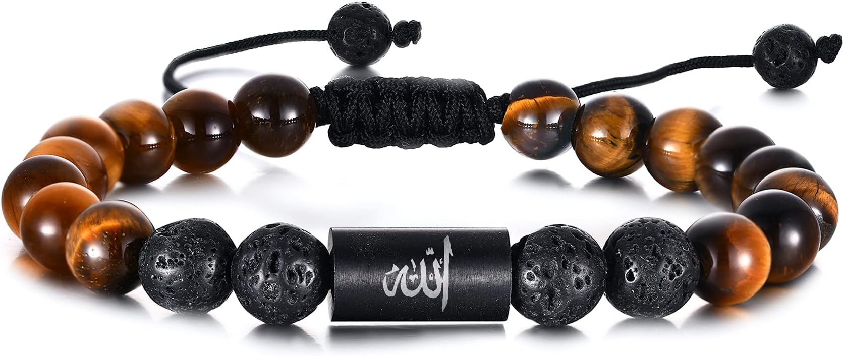 Allah Medallion Necklace, Stainless Steel Islamic Jewelry,Arabic Jewelry,Allah Name of God Round Pendant Necklace for Women and Men with Agate Beaded Chain, Muslim Gift Jewelry, Gift