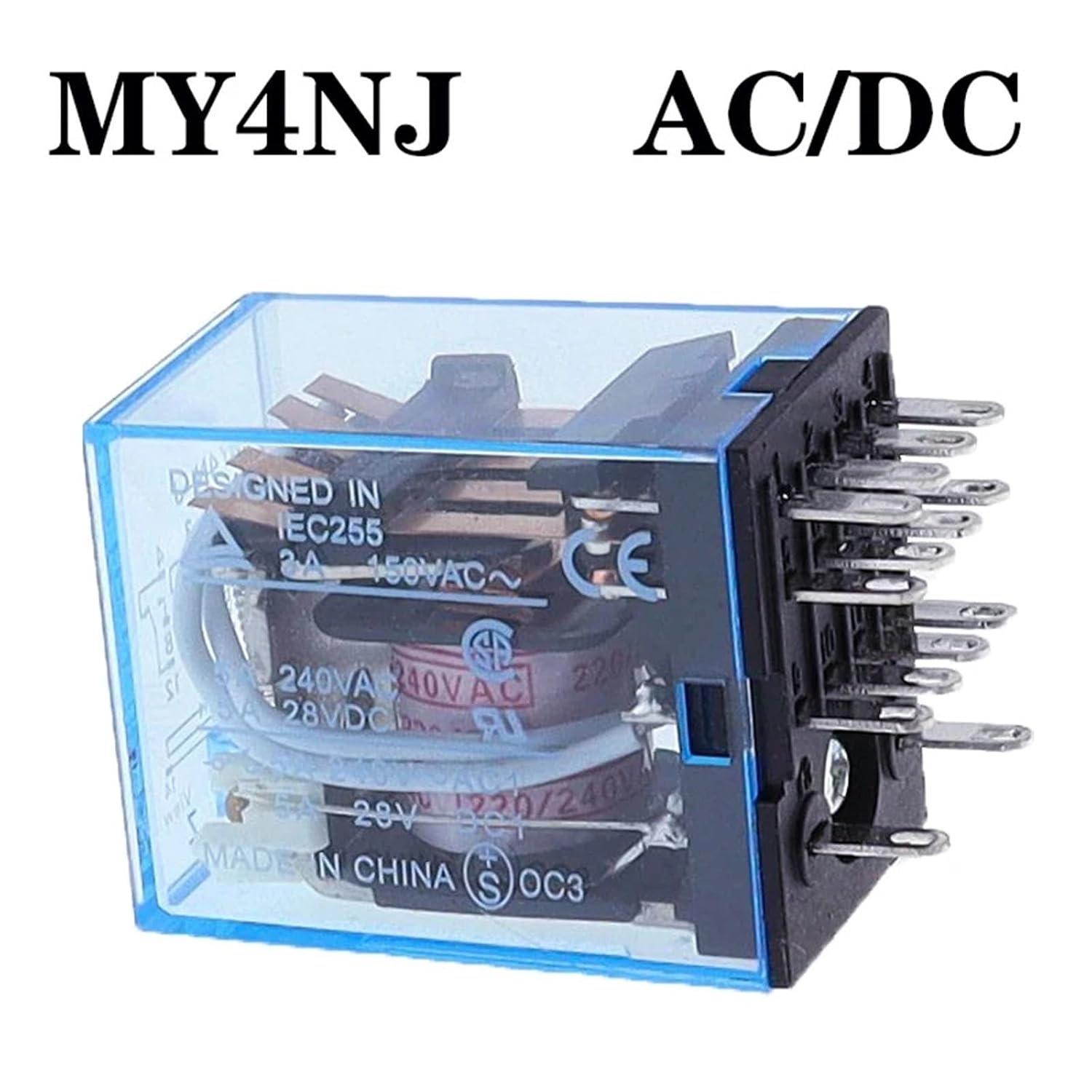 1PCS MY4NJ Power Relay AC12V/24V/110V/220V 4PDT 4NO 4NC Relay with LED Indicator for Industrial Automation and Control Systems
