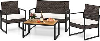 Tangkula 4 Pieces Patio Furniture Set, Outdoor Rattan Conversation Set w...