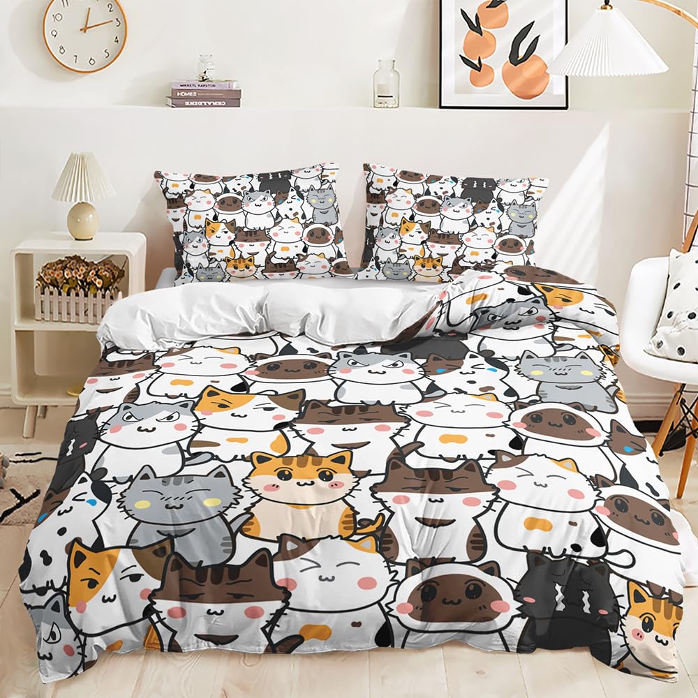 Housse de couette chat et chien 260x240cm en microfibre avec 2 taies d'oreiller