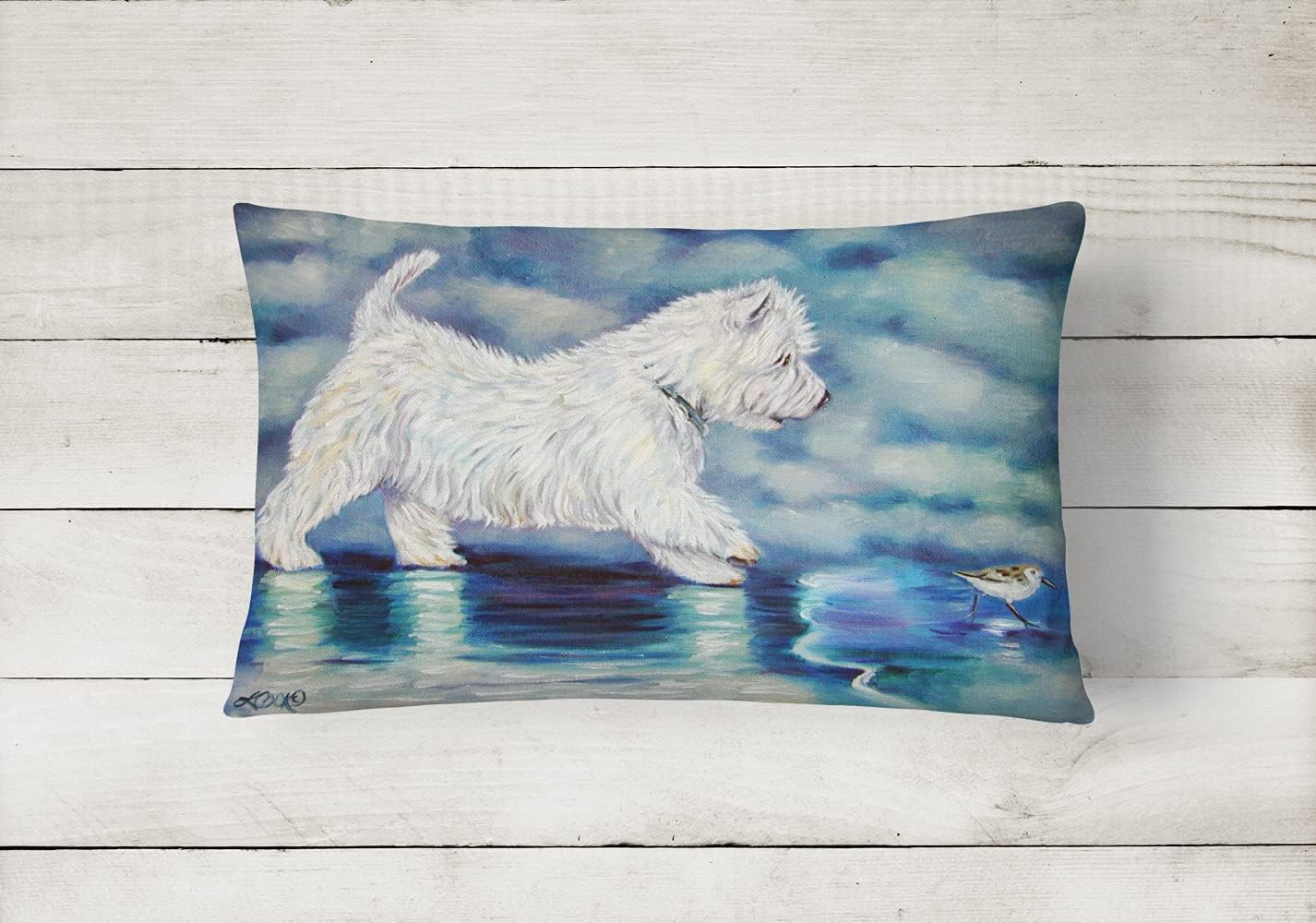 Caroline's Treasures 7334PW1216 Misty Westie Canvas Fabric Decorative Pillow Machine Washable, Indoor Outdoor Decorative Pillow for Couch, Bed or Patio, 12HX16W