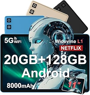 Tablet Android 14 de 11 polegadas com 8000 mAh + carregamento rápido de 18 W, 13 MP + 5 MP, 20 GB RAM + 128 GB ROM (expansível para 1 TB), tablets com Widevine L1, 5G Wi-Fi, GPS, 8 cores 2 .0 GHz