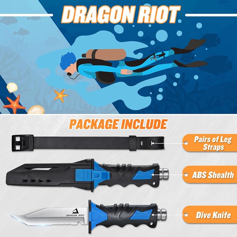 DRAGON RIOT Tanto búvárkés lábholsterrel, vadászkés, kemping túlélőkés, rögzített penge