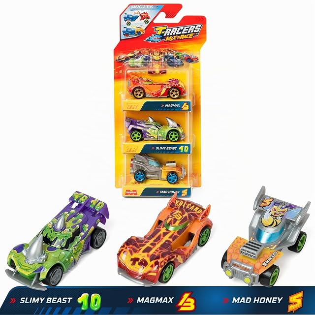 Foto 2 de 6 de T-RACERS Mix ´N Race 3 Pack - Pack de 3 coches coleccionables. Coches desmontables en dos partes y con piezas…