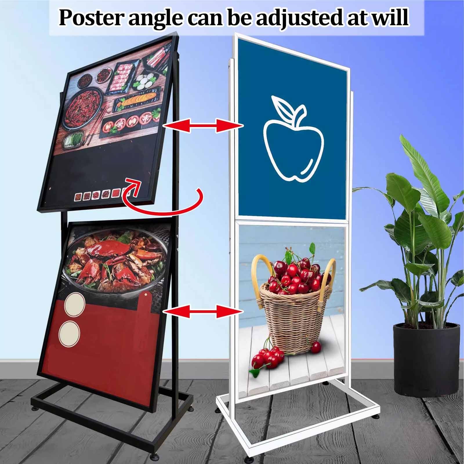 Soporte de pie para carteles, expositor publicitario de dos niveles | Acero al carbono, ángulo ajustable, soporte para carteles de doble cara, para bodas ferias comerciales restaurantes(White)