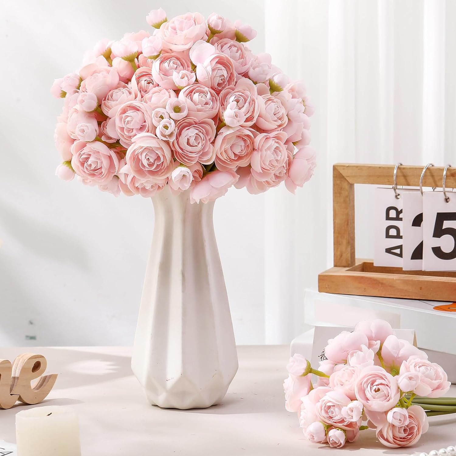 Giegxin 48 Pcs Ranunculus Artificial Flower,Real Touch Peonies Artificial Flower Silk Faux DIY Bouquet for Wedding Bridal Shower Valentine Centerpieces Arrangements Home Decorations (Pink) - Image 3