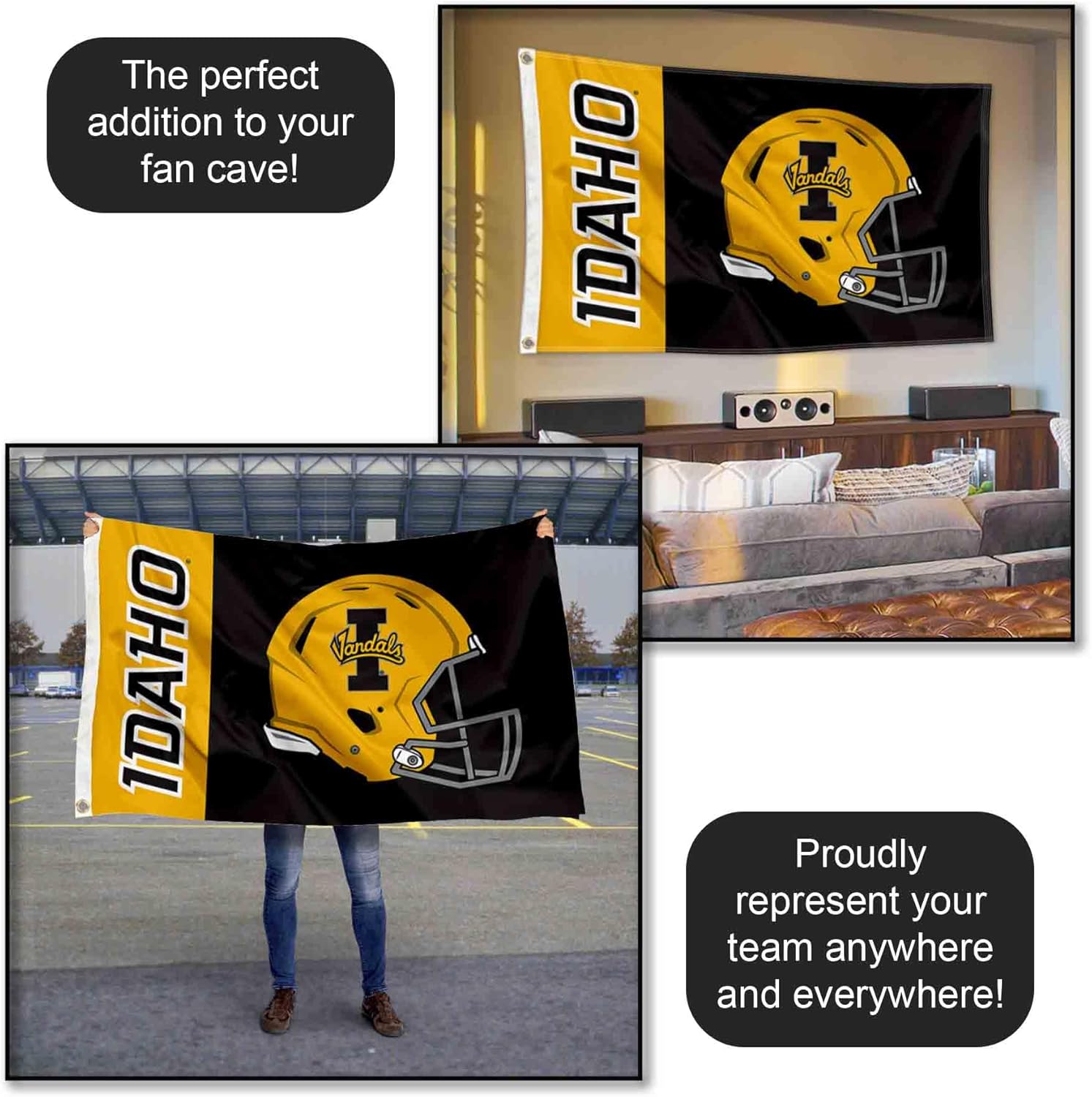 College Flags & Banners Co. Idaho Vandals Football Helmet 3x5 Flag