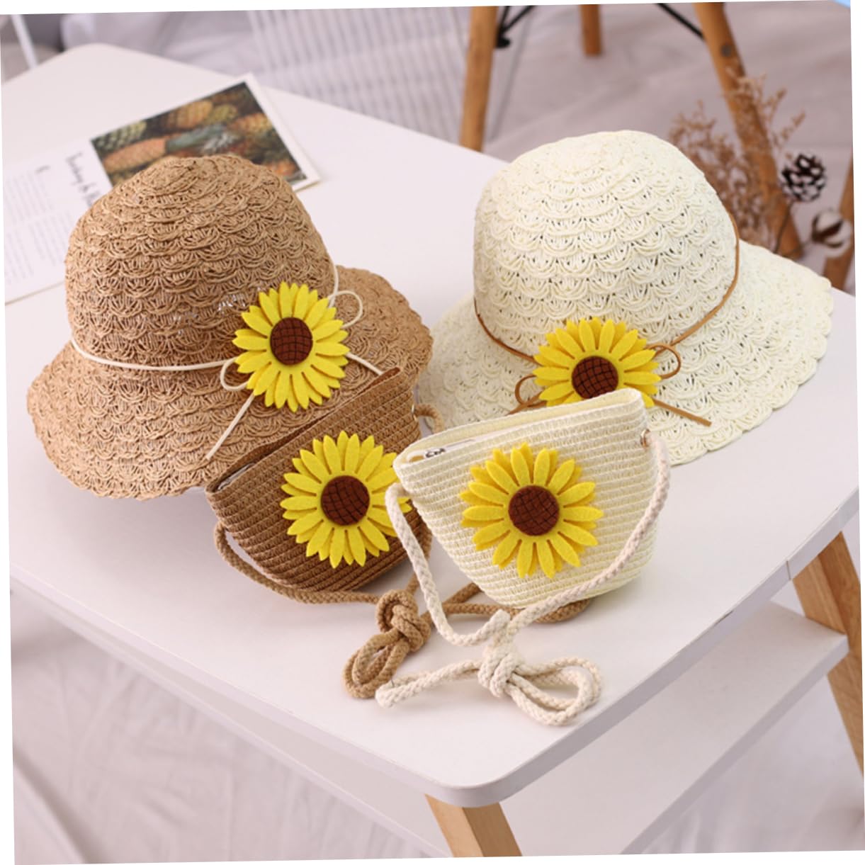 PACKOVE Strohhut Für Hüte Für Kleinkinder Gewebte Strandtasche Bucket Hats Für Sonnenhut Strandtaschen Aus Stroh Sonnenhut Für Jungen Weiden Teenager Weiß