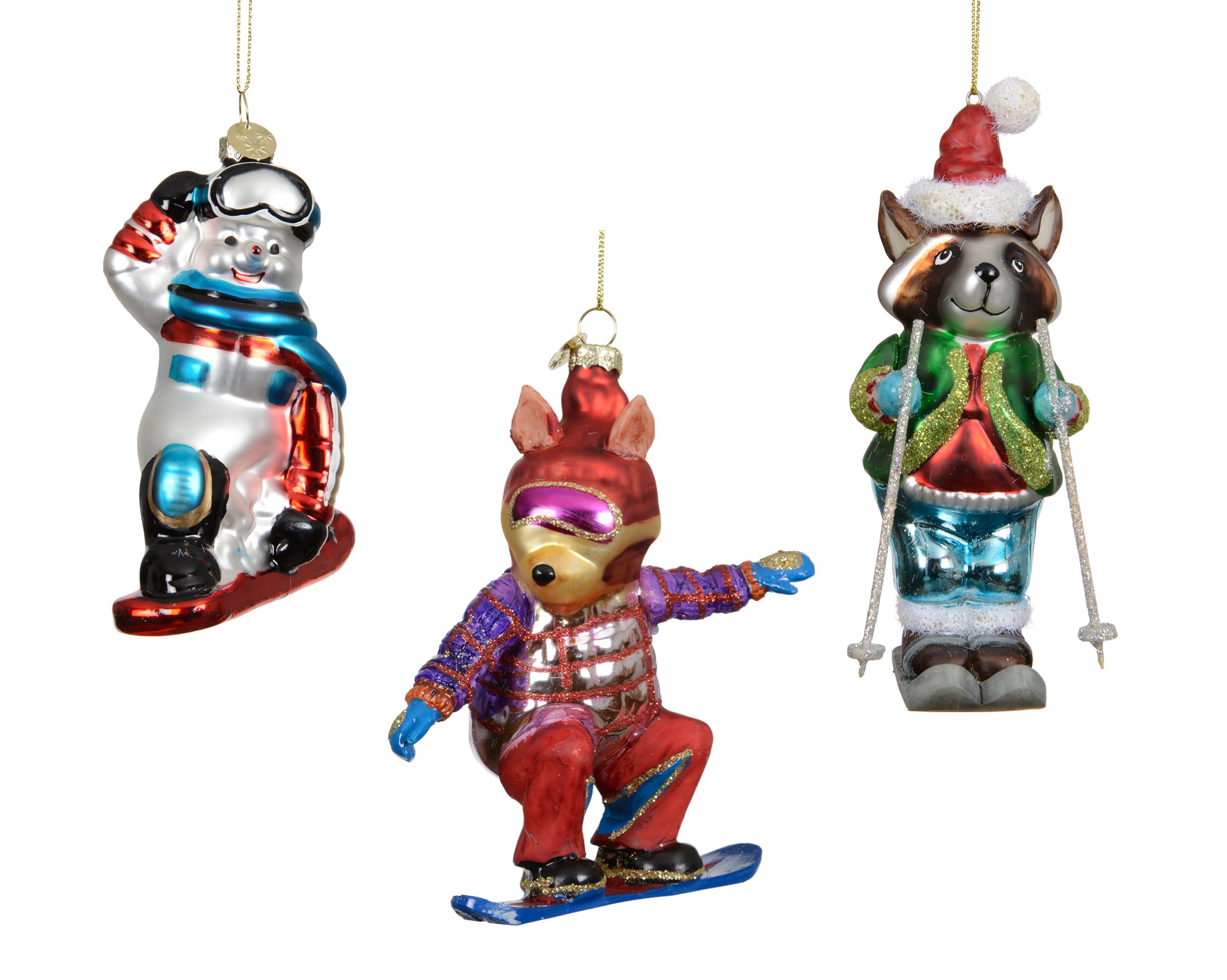 Lot de 3 figurines de skieurs en verre 14,5 cm pour suspension de sapin de Noël bonhomme de neige