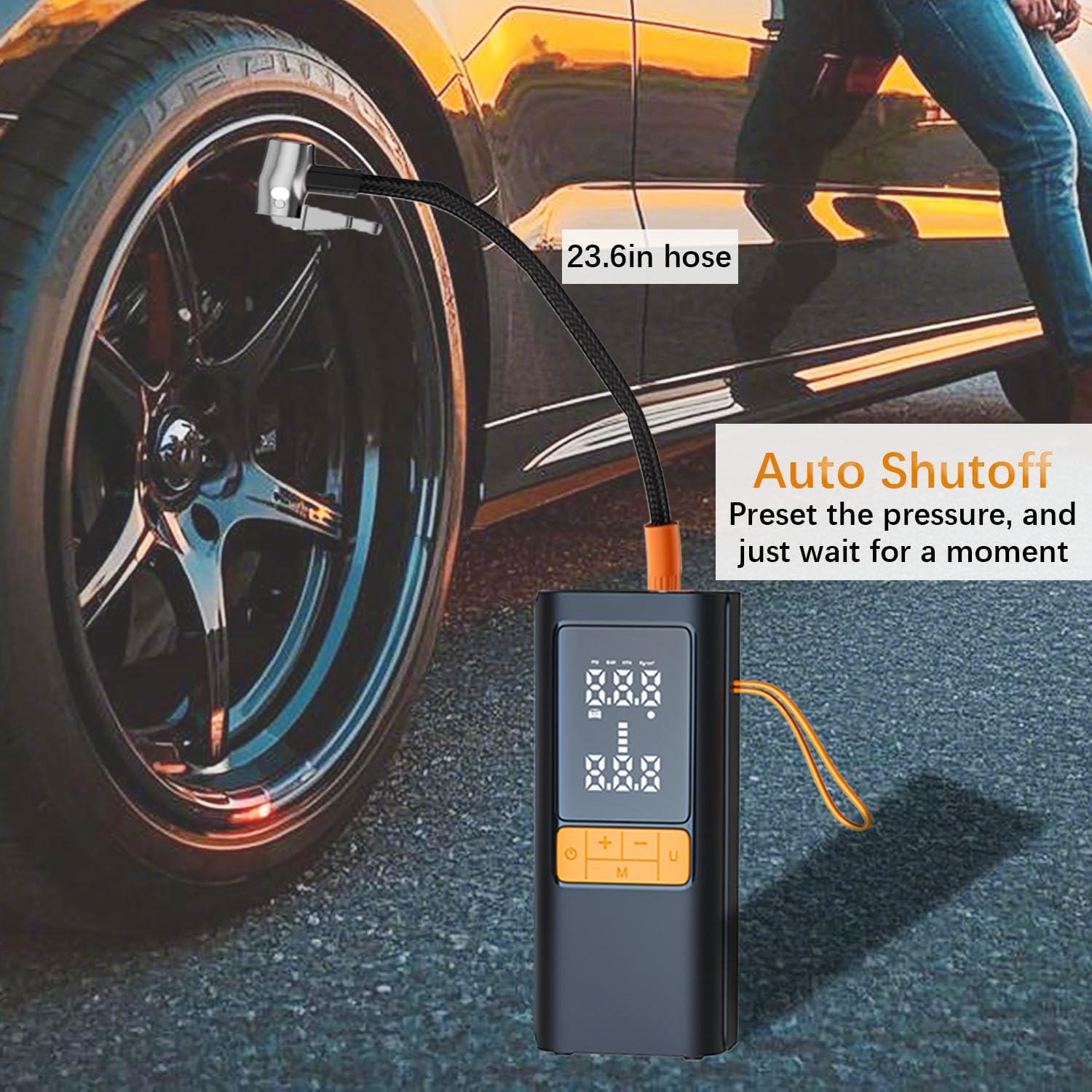 Tire Inflator Portable 150PSI Air Compressor 9000mAh Air Pump for Car Tires Digital Pressure Gauge Emergency Light Auto-Shutoff，Quick Inflation for Automible Bike Motor Balls