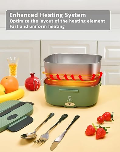 Miniatura 3 de STN Lonchera térmica de 75 W, calentador de alimentos eléctrico de 1.5 litros, para adultos, con bolsas aisladas y juego de cubiertos grandes para