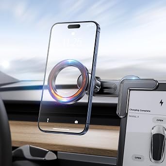 Tesla Phone Mount, [Strong Magnets & Super Stable ] Tesla Phone Holder Model 3/Y Accessories for Tesla Screen, for Magsafe Car Mount Can Be Adjusted 360 fits iPhone 15 14 13 12 Pro Max TeslaMOUNT 2
