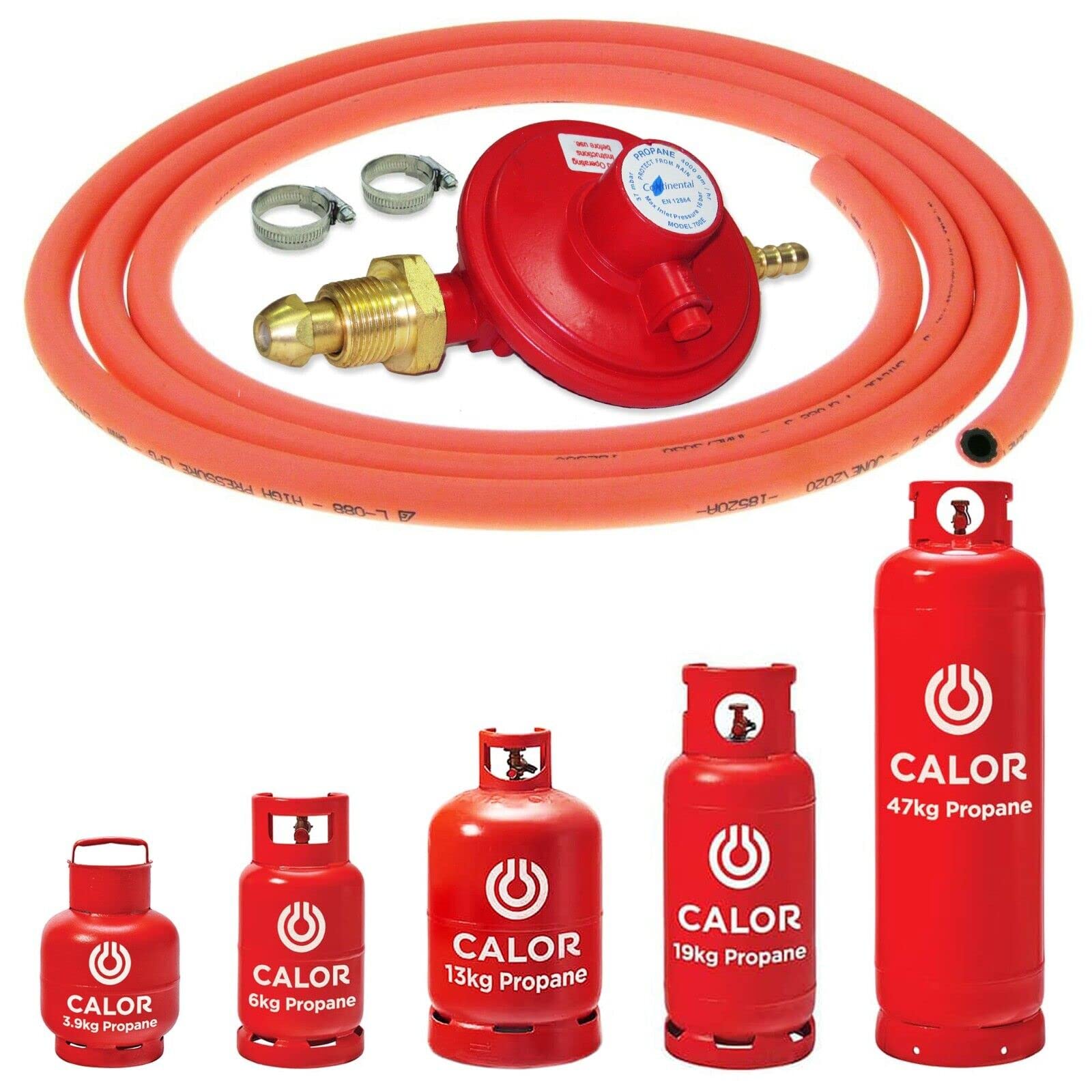 Catering Parts UK GAS BARBECUE BOTTLE REGULATOR KIT 3 METRES OF ORANGE FLEXIBLE HOSE POL SCREW IN 37mbar
