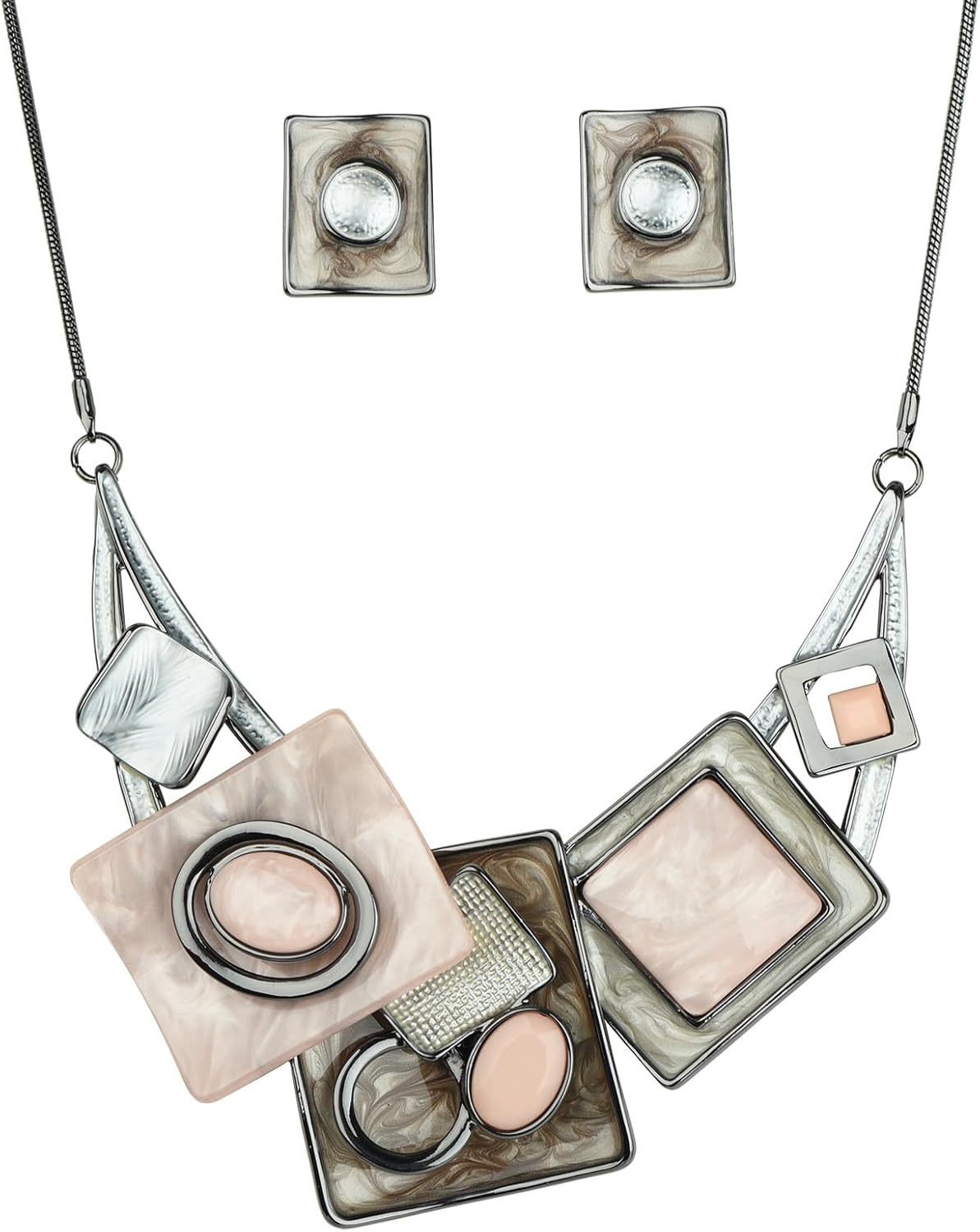 Women's Geometric Alloy Enamel Triangle Square Rhombus Statement Necklace Earrings Jewelry Set for Women Bride