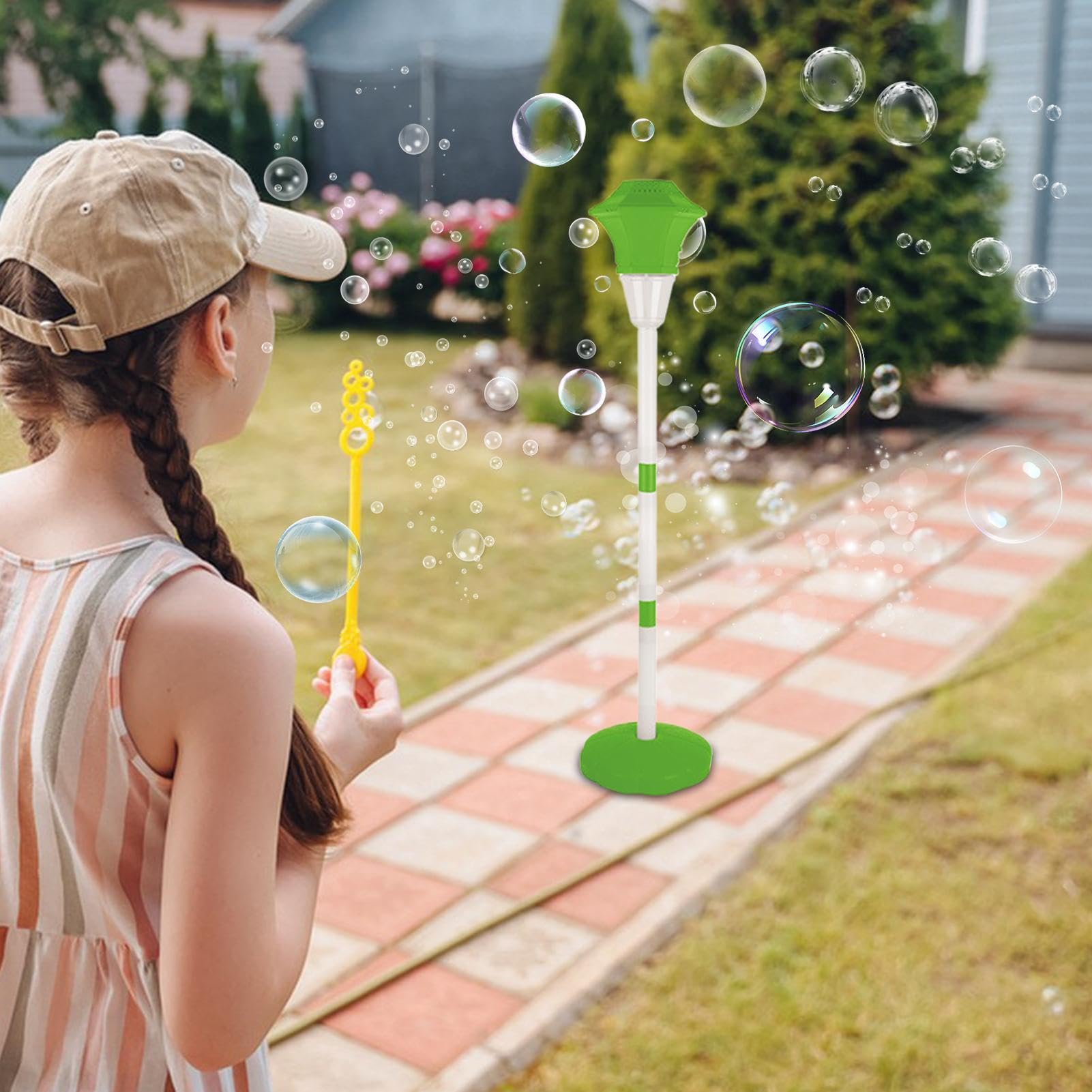 Macchina Bolle A Bacchetta Soffice giocattolo ricaricabile 10 fori a | con Musica e Luce LED, Altezza Regolabile, Picchetto da Terra e Bacchetta Autoportante Per Matrimoni Giardino Piscin