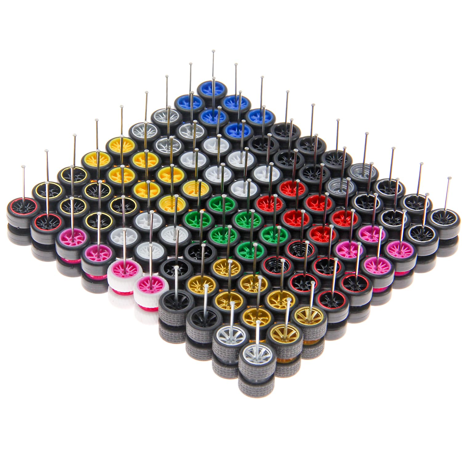 Ylutex 1/64 Wheels Mixed/Random Real Riders Wheels Rims Tires Set for 20 Cars 1/64 Scale