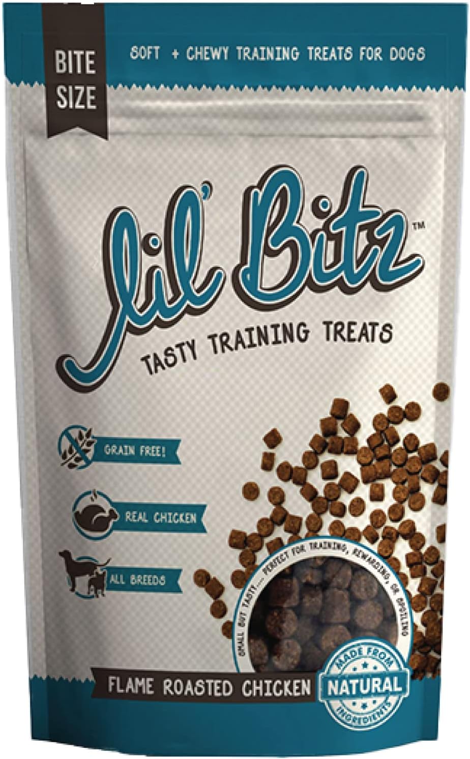 Lil' Bitz Flame Roasted Chicken Training Treats for All Dog Breeds - Low Calories, Grain Free, Natural Ingredients, NASC Compliance - Perfect Reward for Dogs of Every Size (4 oz) All Dog Sizes - Flame Roasted Chicken 4 Ounce (Pack of 1) - Image 1 of 9