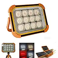 24000mAh Rechargeable Solar Work Light with 4 Solar Panels, 20000LM White/Warm/Nature/RED Portable Flood Light, IPX5 Waterproof 4 Modes LED Job Site Lighting Flashlights Camping Fishing Car Repair
