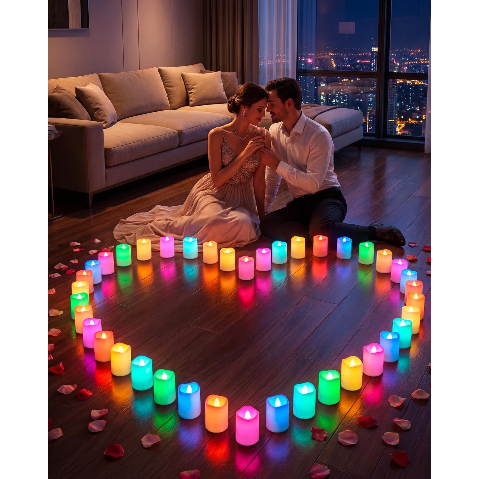 Farbwechselnde, flammenlose Kerzen mit Ladestation, LED-Teelichter, Kerzen mit Fernbedienungstimer für Feiertage, Wohnkultur, Hochzeit, Weihnachten, Halloween, 12er-Pack,Ø4.2cmx Höhe6cm