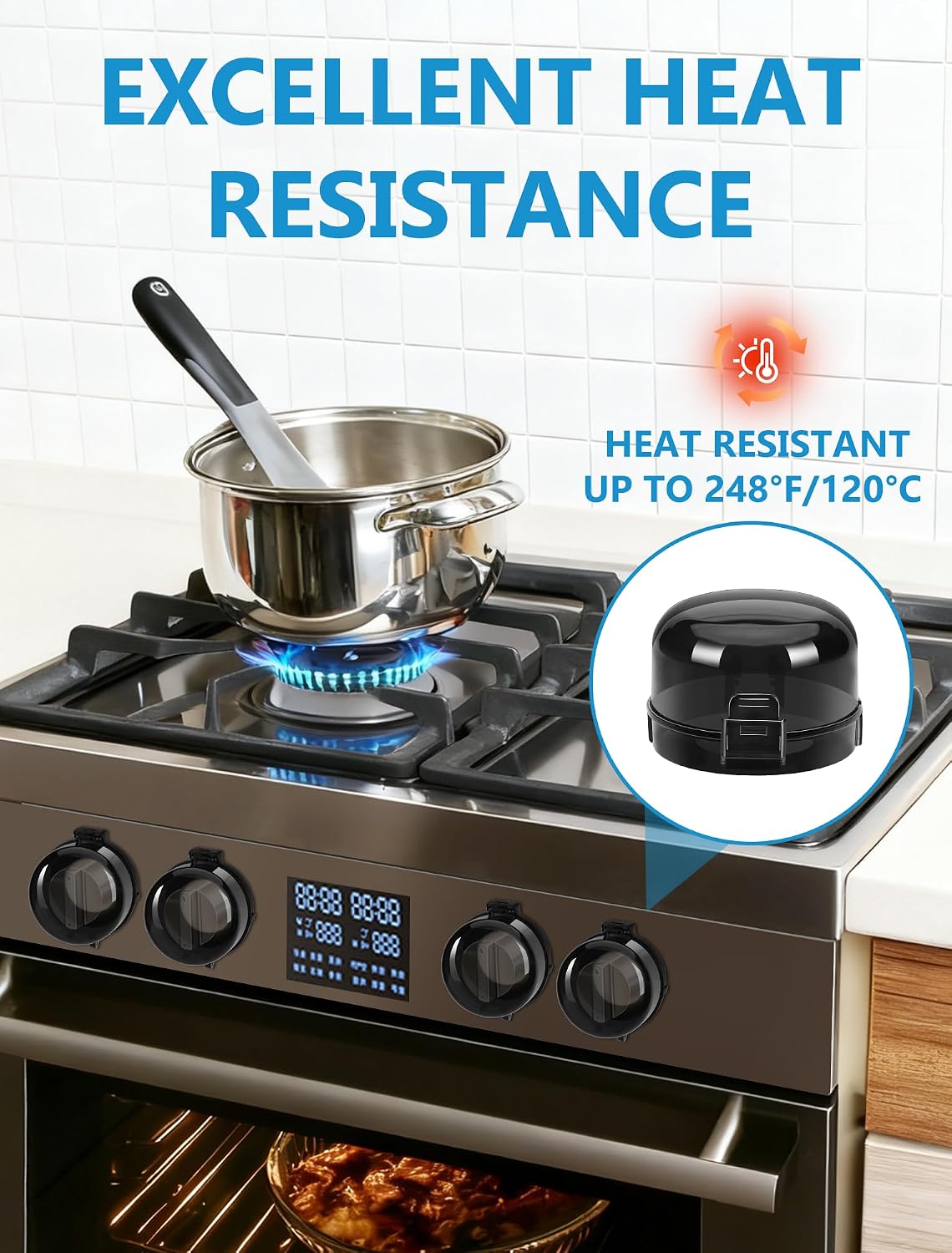 Stove Knob Safety Covers, 6 Pack Gas Stove Knob Covers | Heat-Resistant Baby Proof Stove Knob Covers, Gas Stove Knob Locks for Child Safety and Pet