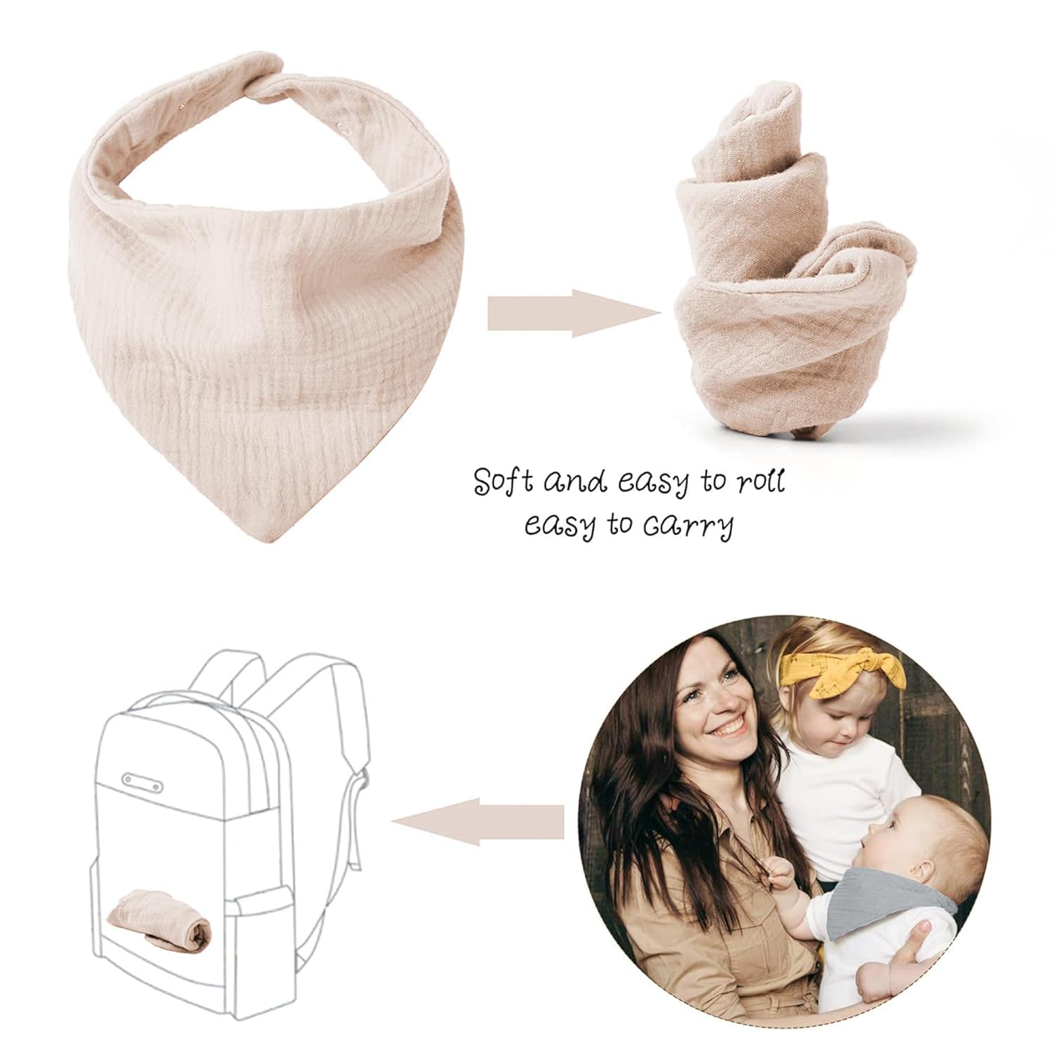 Konssy Muslin Baby Bibs 10 Pack Baby Bandana Drool Bibs 100% Cotton for Unisex Boys and Girls, Soft Absorbent Set for Teething and Drooling - Image 7