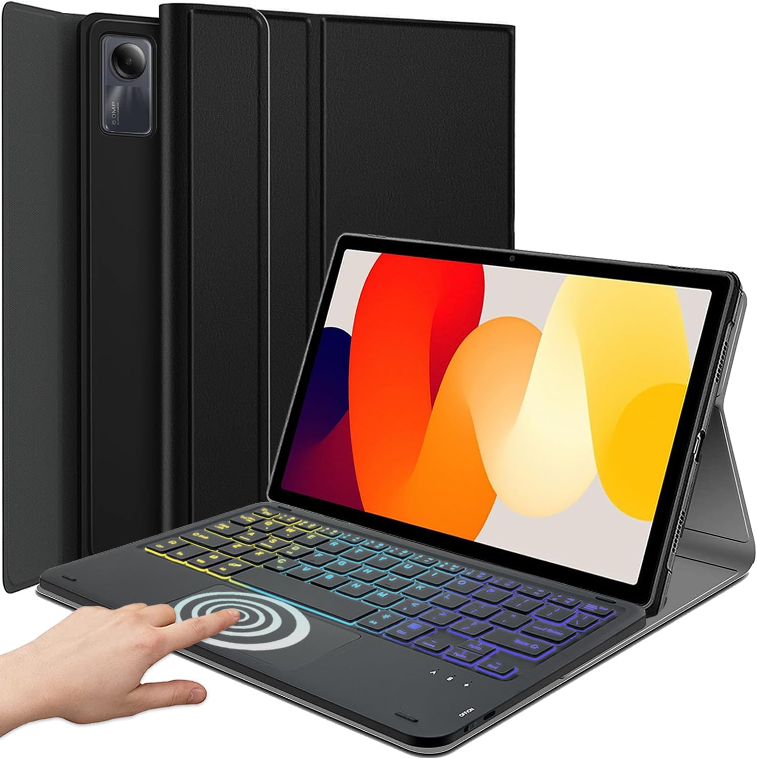Backlit Touchpad Keyboard Case for Xiaomi Redmi Pad SE 11 inch 2023, 3-Zone Backlit Wireless Trackpad Keyboard with Protective Slim Stand Cover Case for 11” Redmi Pad SE 2023 Release