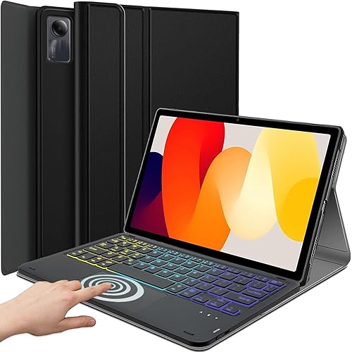DKAHOEE Backlit Touchpad Keyboard Case for Xiaomi Redmi Pad SE 11 inch 2023, 3-Zone Backlit Wireless Trackpad Keyboard with Protective Slim Stand Cover Case for 11” Redmi Pad SE 2023 Release