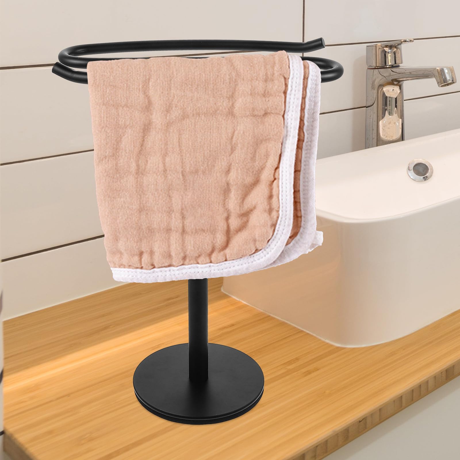 Portasciugamani da Bagno Nero in Acciaio Inossidabile Design Autoportante, Salvaspazio e Facile da Posizionare per Vari Ambienti Domestici