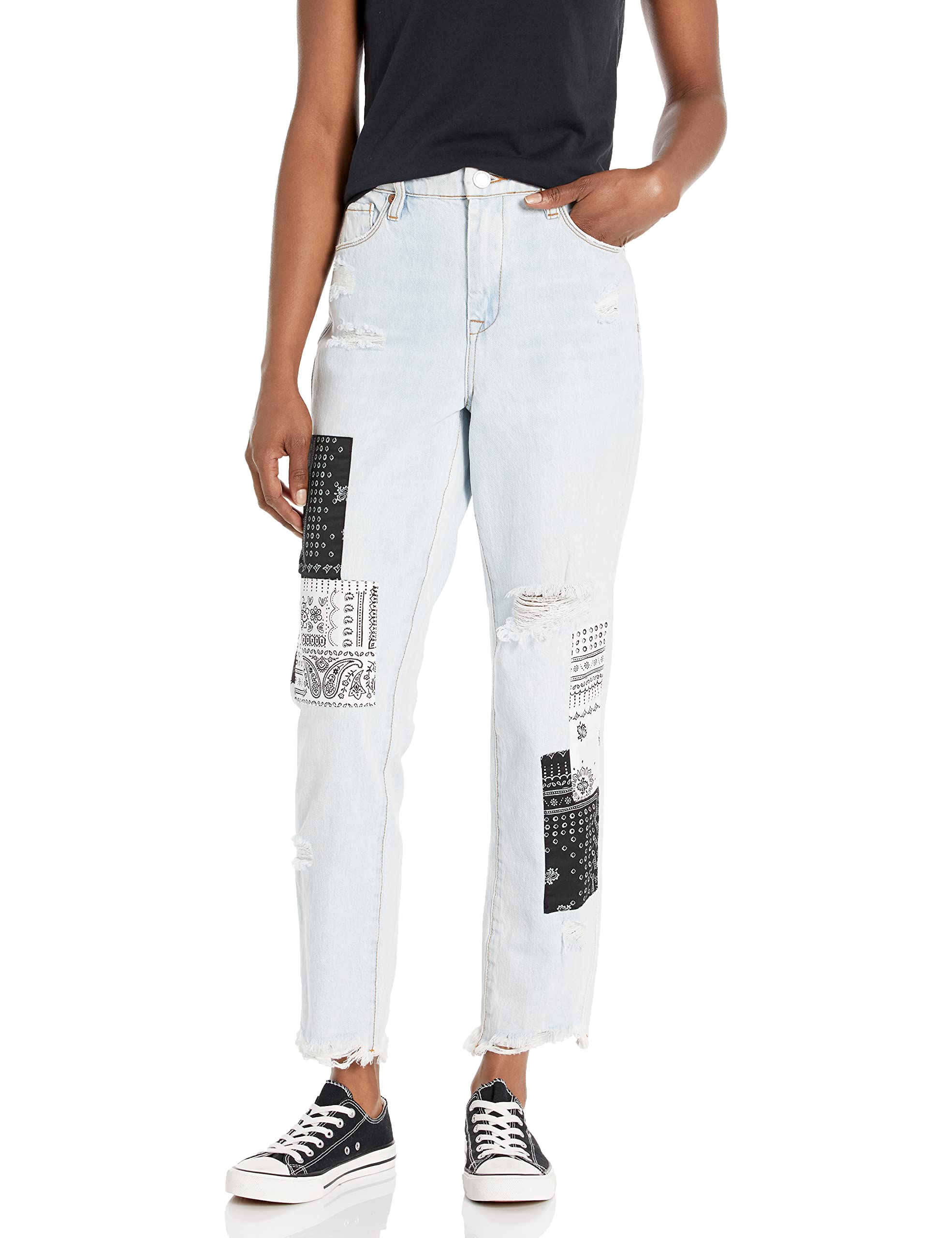 BLANKNYC Womens Paisley Discharge Patched Crop Pant Jeans