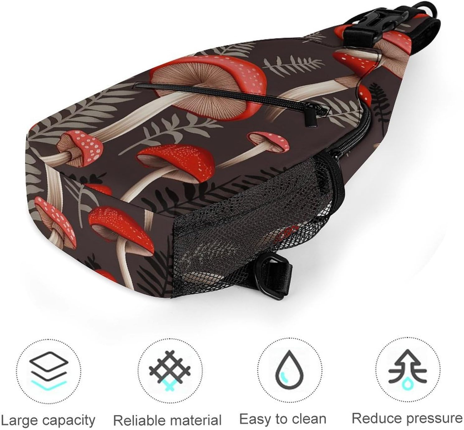 Red Mushrooms Sling Bag Lightweight Crossbody Chest Pack Travel Shoulder Bag with Adjustable Strap