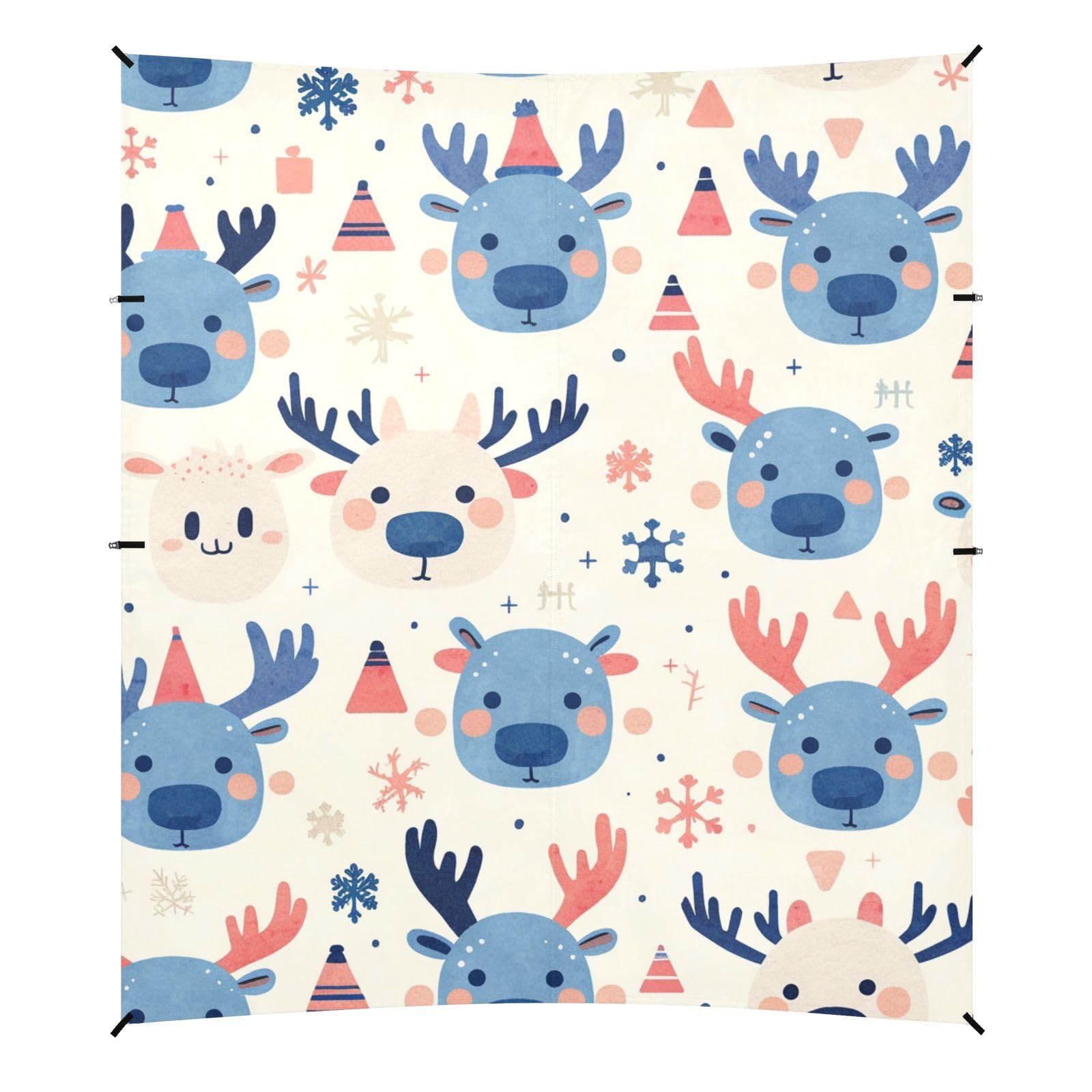 Cute Deer Face Foldable Beach Cabana UPF50+ Protection Easy Setup Portable Sun Shelter with Sandbags and Shovel for Backyard, Grassland, Park