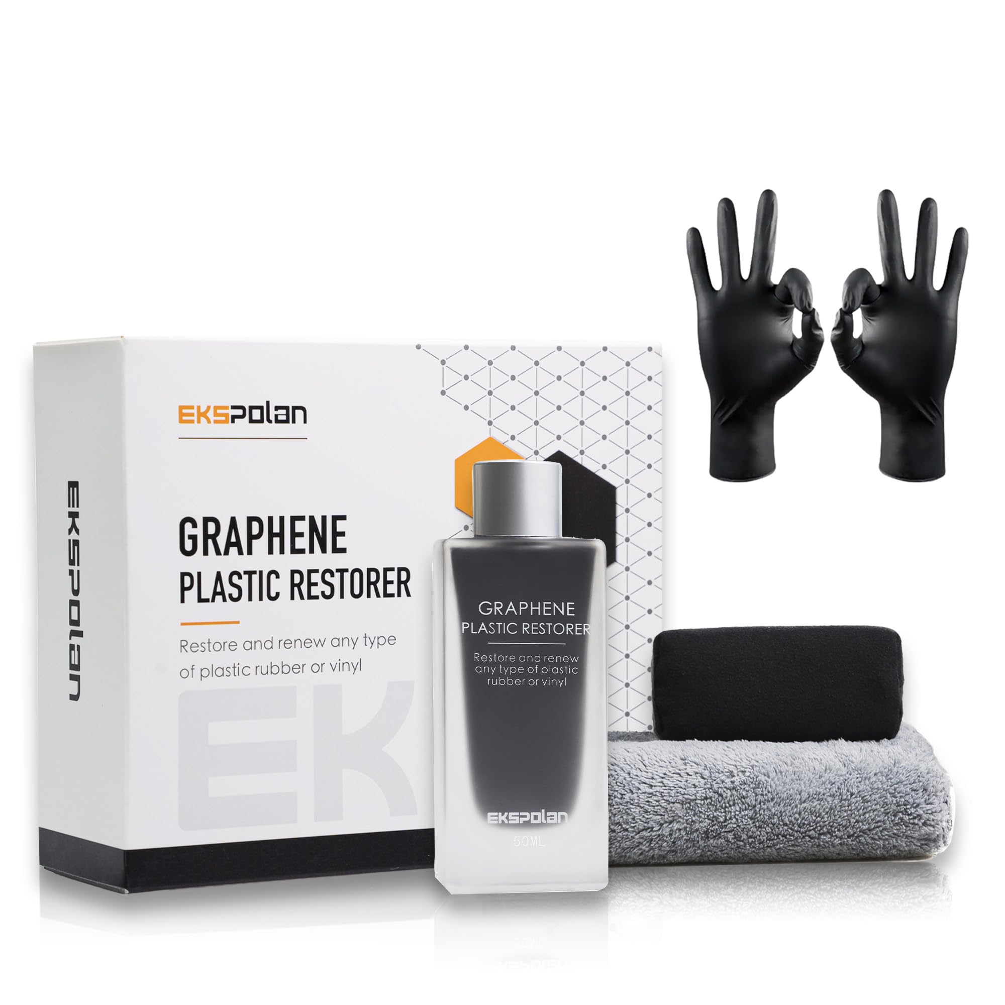Plastic Restorer for Cars Graphene Plastic Coating Trim Restore, Resists Water, UV Rays, Dirt, Graphene Ceramic Coating Kit, Highly Concentrated, Not Dressing, Last Over 280 Washes, 50ml