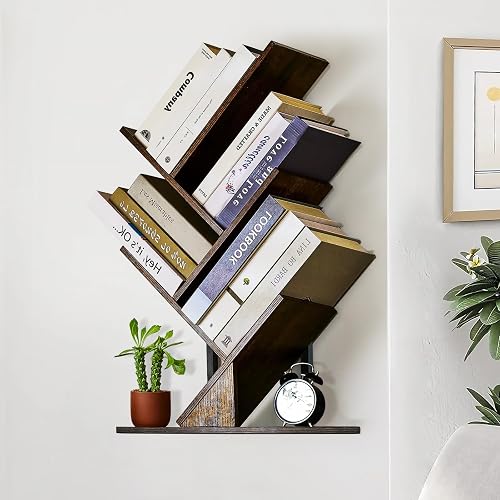 5 Tier Tree Bookshelf Floating Book Shelves for Wall Mount,
