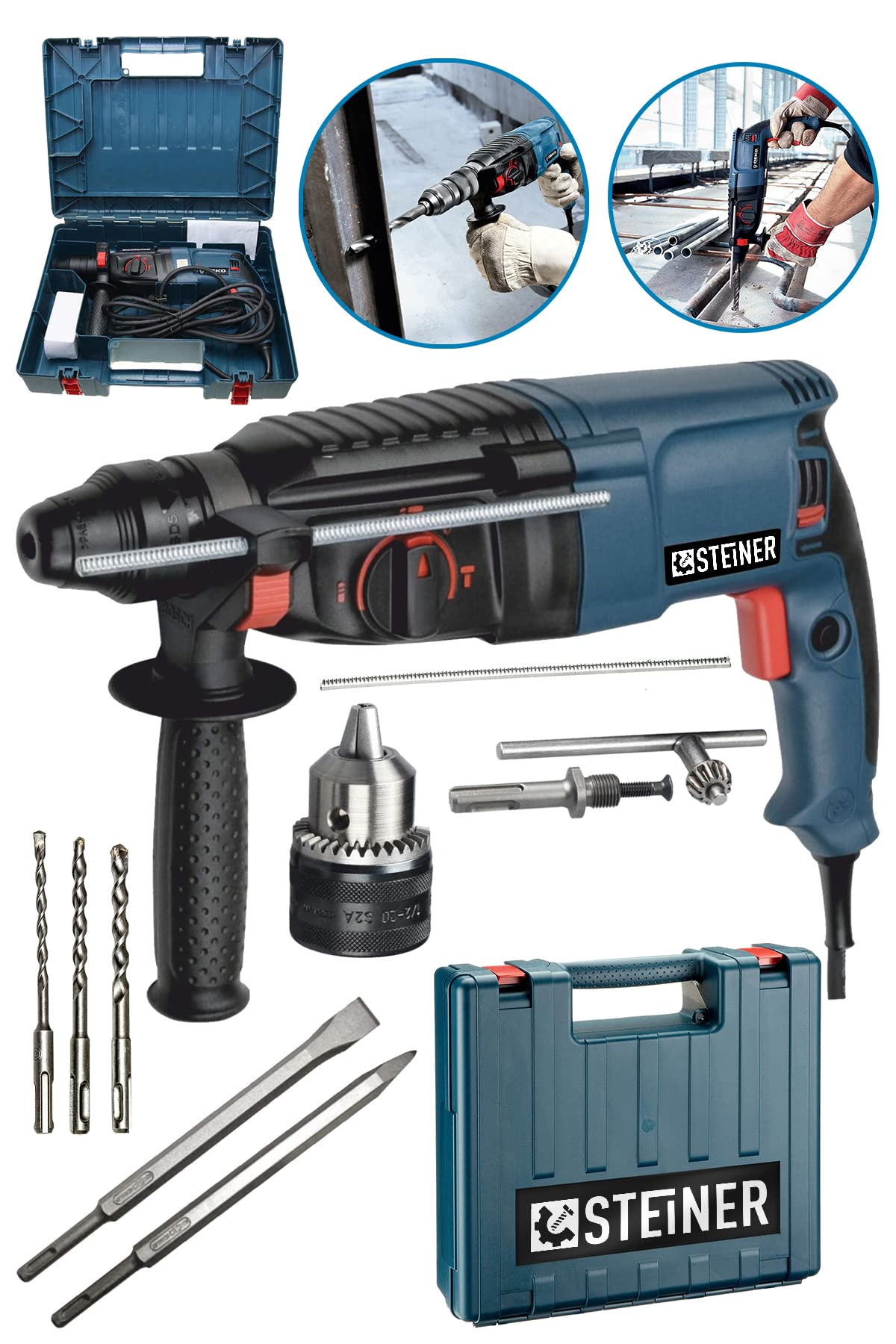 Steiner Alman 3000 Watt Darbeli Matkap Kırıcı Delici Hilti + 1 Adet Mandren + 5 Adet Uç