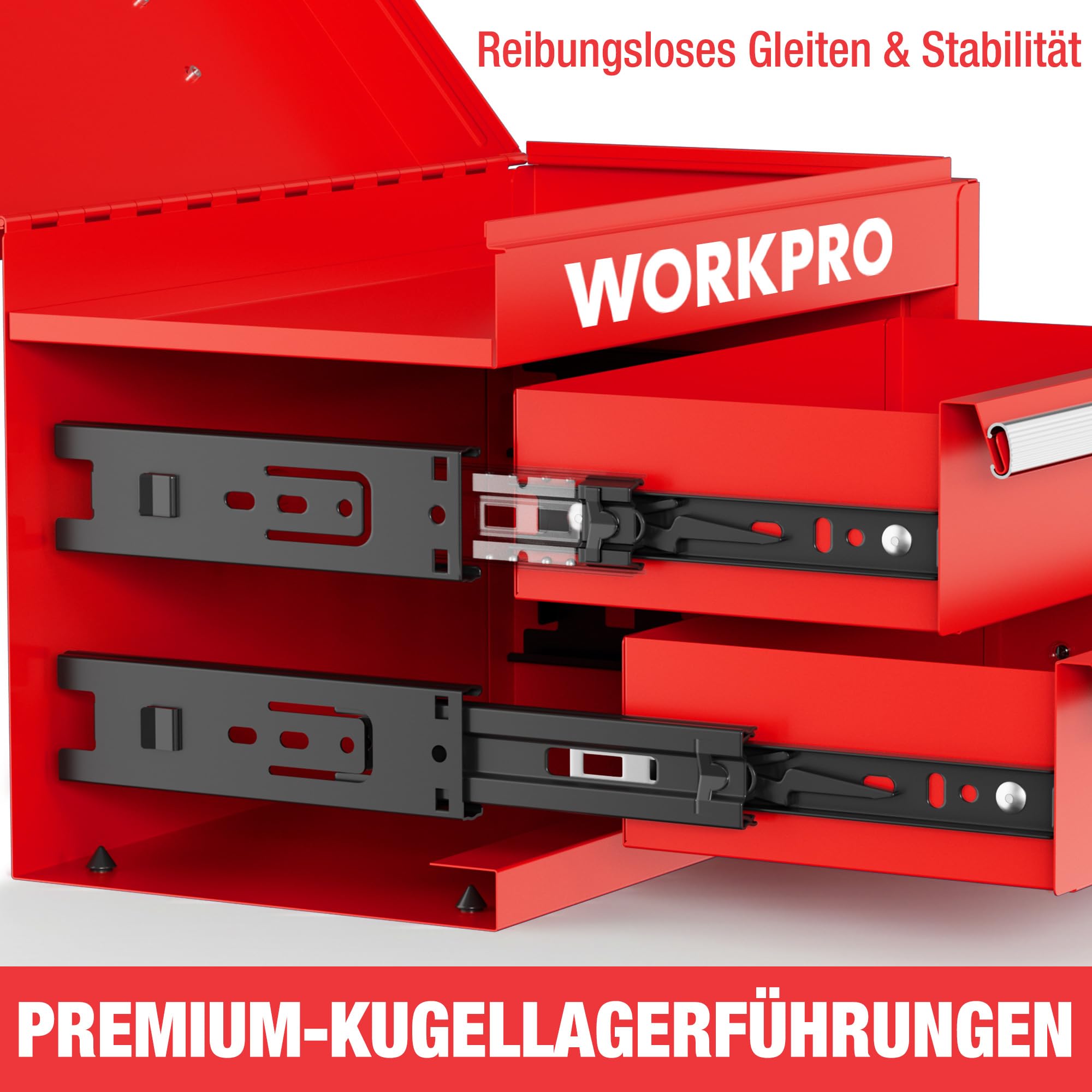 WORKPRO Metall Schubladenbox 2 Schubladen, Rot, Tisch Organizer | Mit oberem Stauraum, ideal für Büro, Schreibtisch und Umkleide, zur übersichtlichen Aufbewahrung von Kleinteilen
