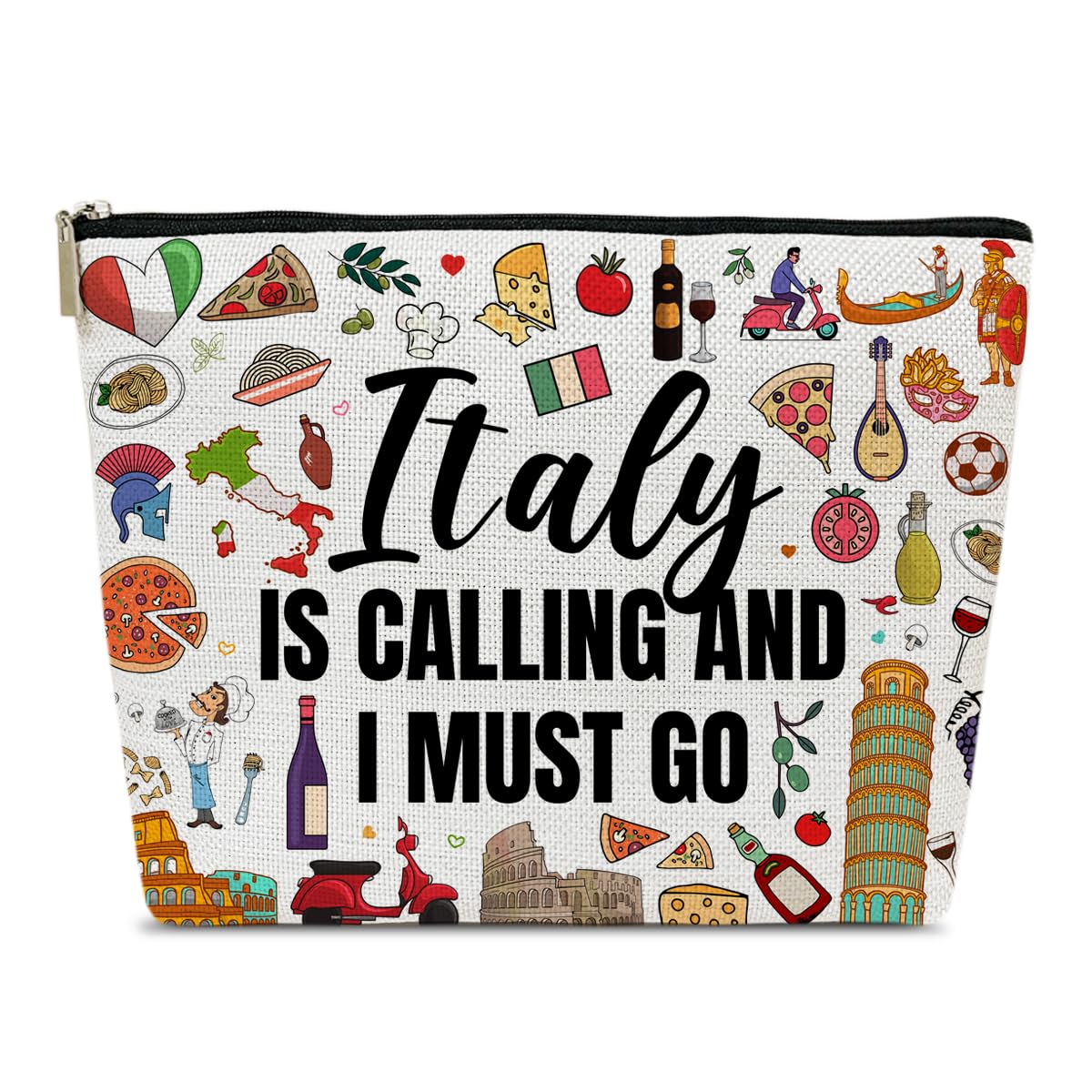 Ythuil Italy Travel Gift Makeup Bag, Italy Lover Gift, Cosmetic Bag, Italy Themed Gifts For Traveller Women Friends Sister, Birthday Christmas Italian Bachelorette Party Favors, Trip Gifts, white