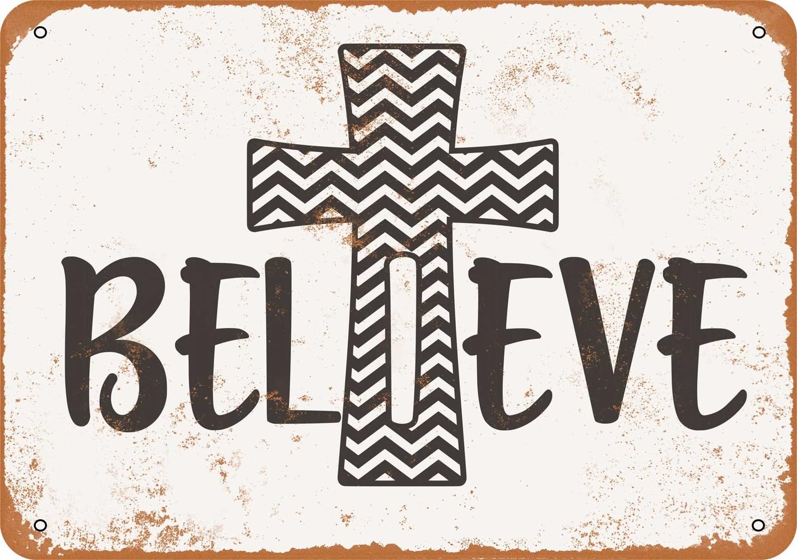 Miaomansenstore Metal Sign - Believe Cross - Vintage Look Home Decor