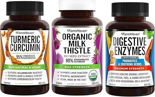 FarmHaven Curcumina de cúrcuma y enzimas digestivas y cardo mariano