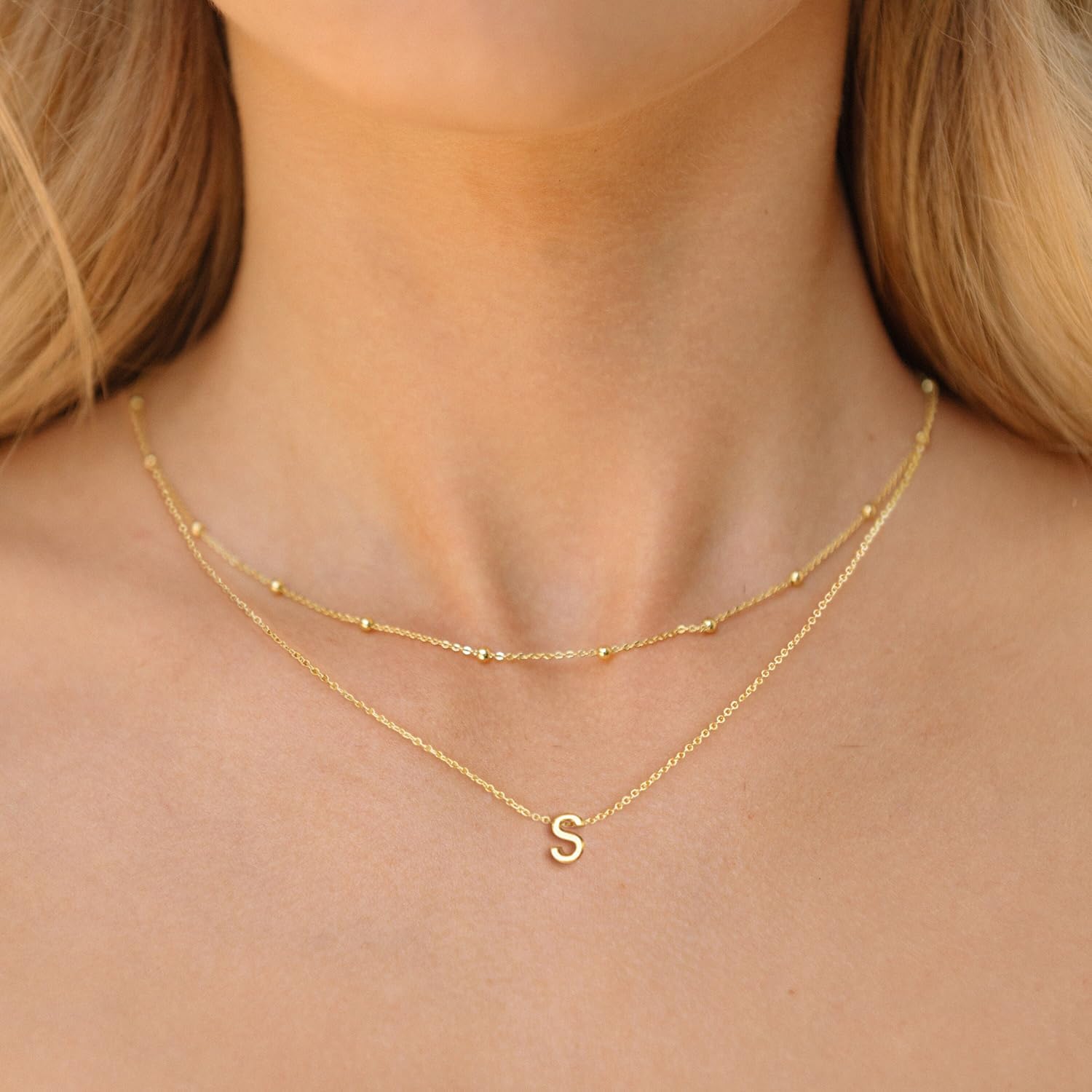 Ovian Layered Initial Necklace for Women 18K Gold Plated Stainless Steel Layering Letters Necklace Personalized Name Necklace - Image 6
