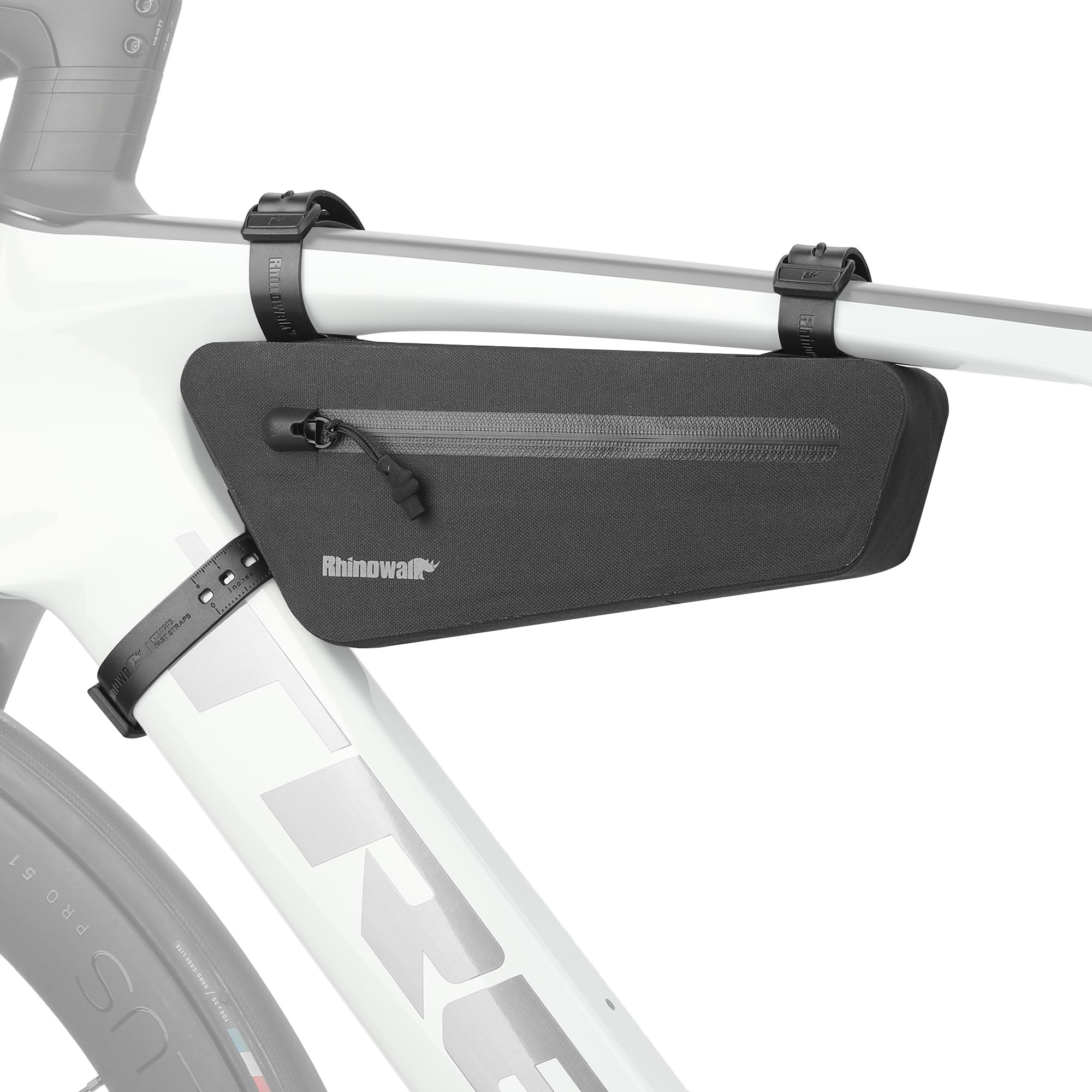 Rhinowalk Sacoche triangulaire pour cadre de vélo - 1,3 l - Étanche - Sacoche pour tube supérieur avec sangle de fixation - En TPU - Avec compartiment latéral - Pour vélo de route et gravel