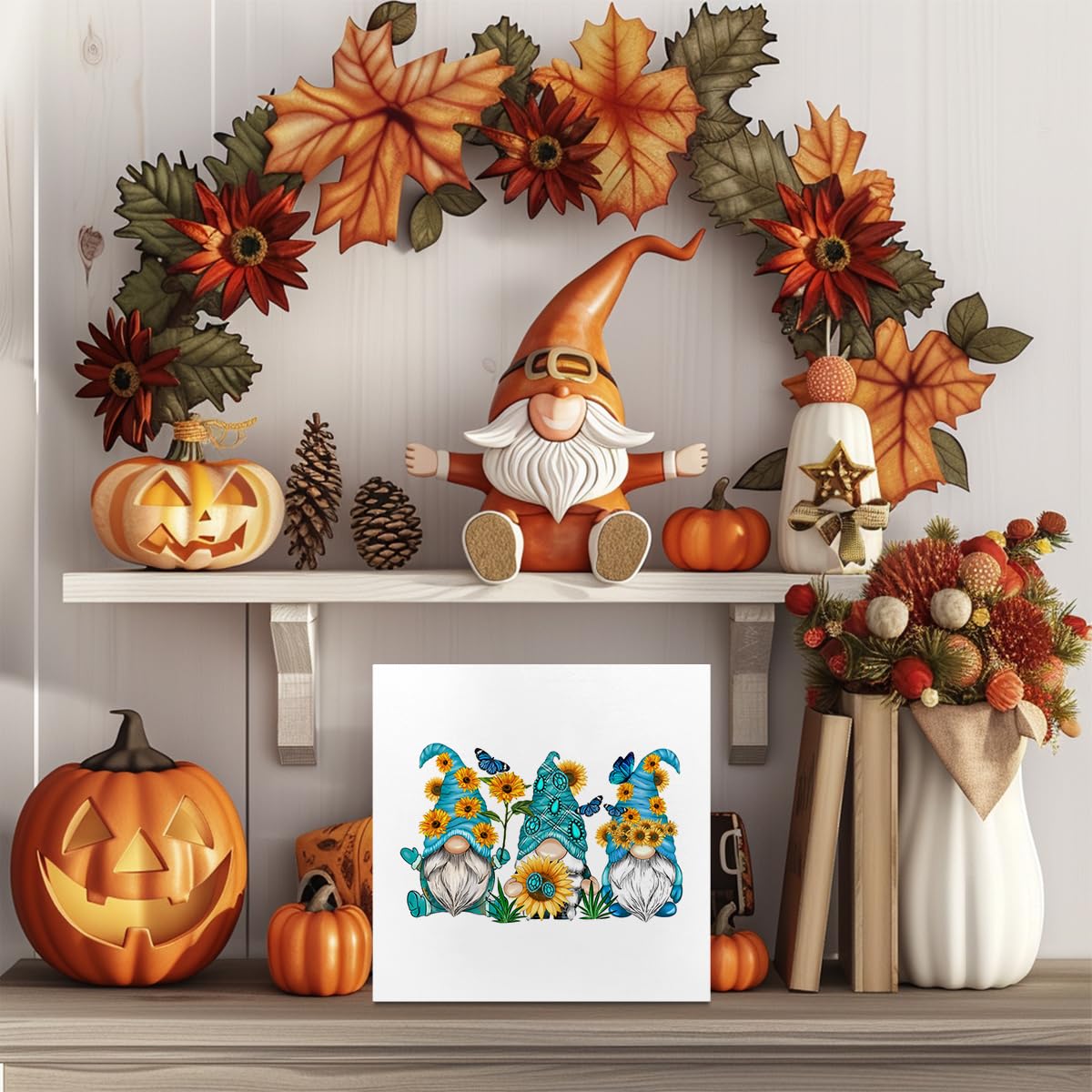 Sunflower Bee Gnome Wooden Sign - 5x5 Inch Cute Home & Office Decor