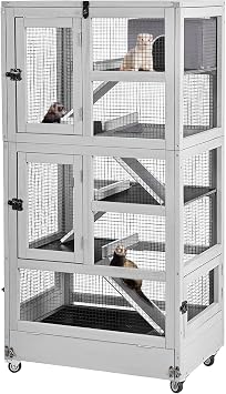 Aivituvin Ferret Cage 5 Levels Wooden Chinchilla Cage with Wheels Metal Frame Small Animal House Indoor Guinea Pig Cage