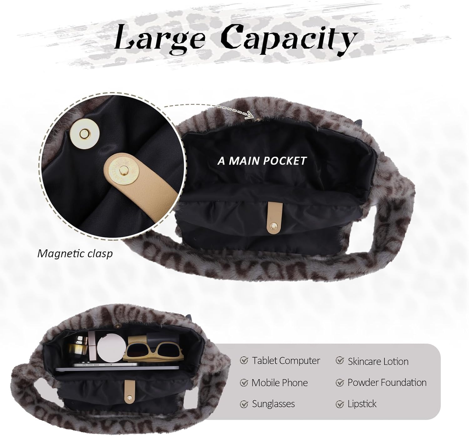 Oweisong Leopard Fur Purse for Women Cute Plush Cheetah Print Crossbody Bag Y2K Winter Accessories - Image 4