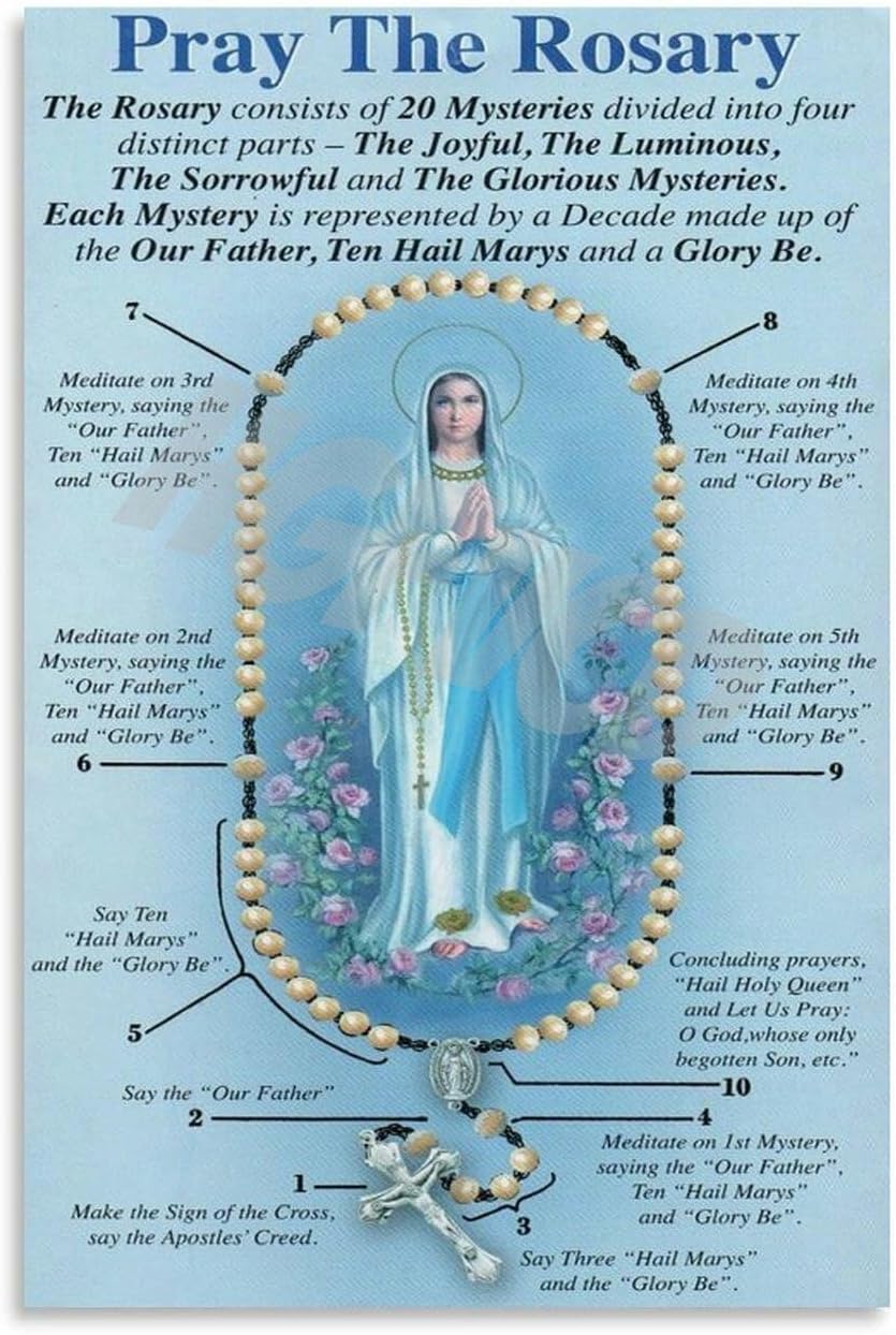 QIERTBUC Rosary Christian Prayer Catholic Poster How to