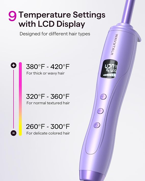 Wavytalk 3/8 Inch Small Curling Iron for Short & Long Hair, Ceramic Barrel | Instant Heat Up Wand Curling Iron, Small Curling Wand with 9 Adjustable Temperatures, LED Display, Dual Voltage