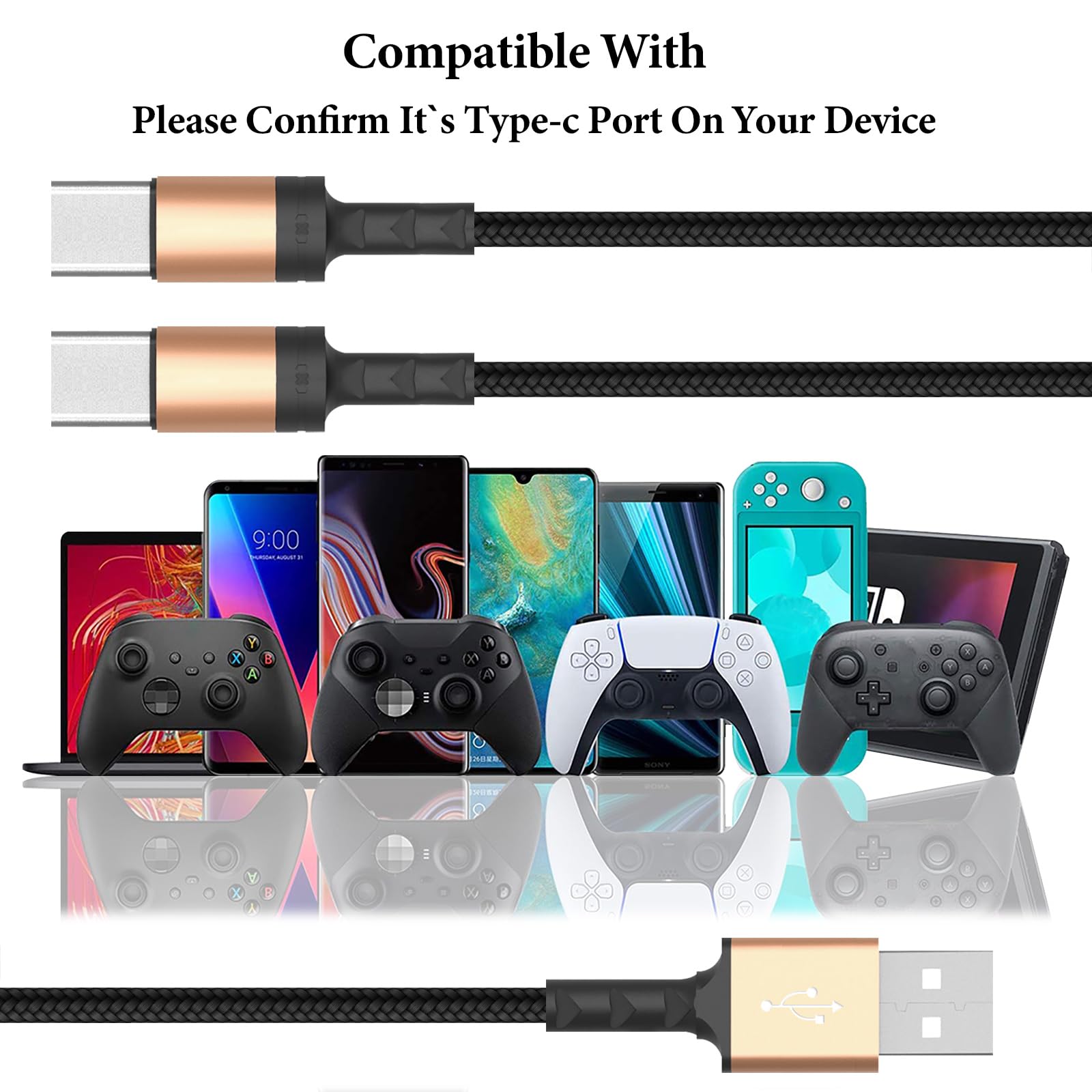 GEEKRIA Carga rápida USB a divisor en Y dual Type-C, cable compatible con PlayStation 5, Series X y Series S (para mando PS5 DualSense) (6.5ft/200cm)