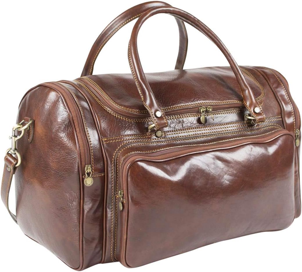 Rivello Leather Holdall Bag - Detachable Shoulder Strap and External Zipped Pockets