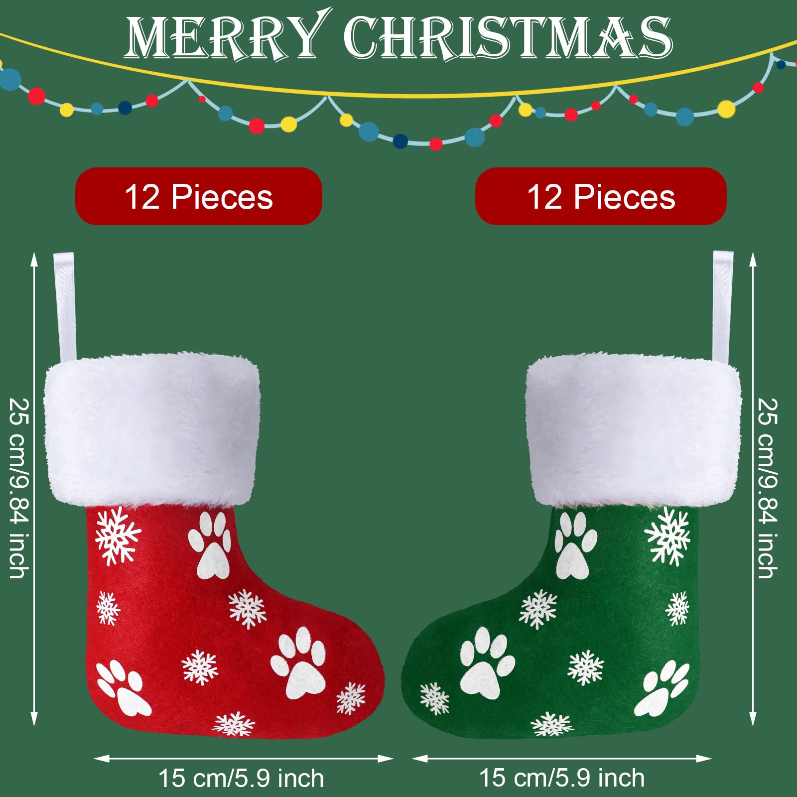 Skylety Weihnachtsstrümpfe, 21,6 cm, Mini-Weihnachtsstrümpfe, Büffelkariert, Plüsch-Manschettenstrümpfe, hängende Dekorationen für Urlaub, Party, Gastgeschenke (rot, weiß, grün, Pfote)